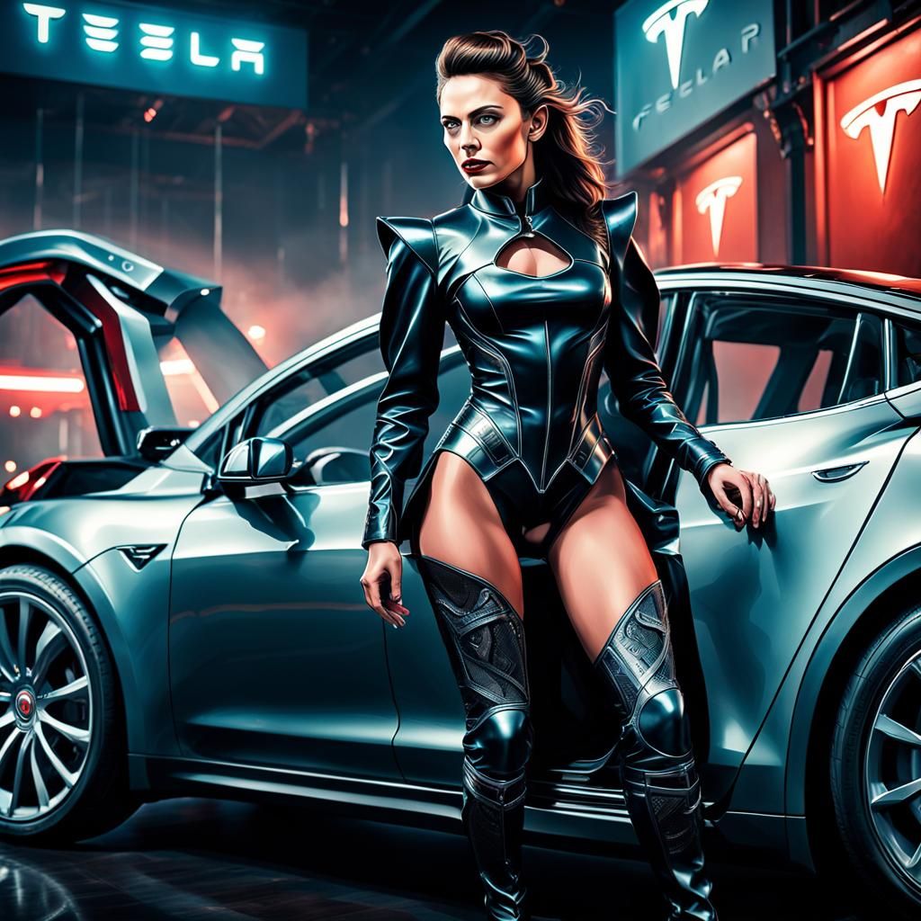 Tantalizing Mistress Rides Detailed Tesla: Hyperrealistic Re...