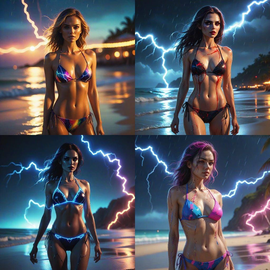 Stunning Vampire Woman in Neon Splattered Bikini