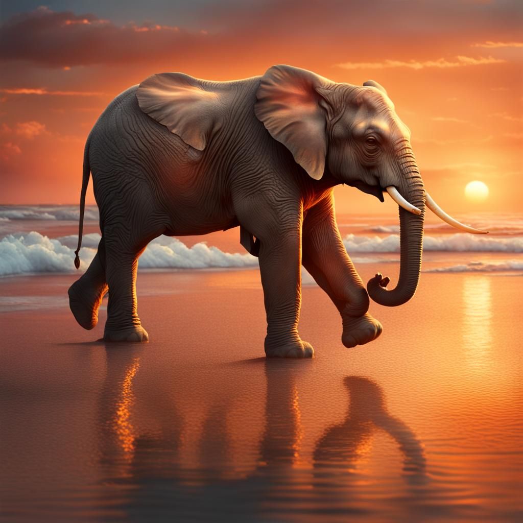 Baby Elephant at Sunset: Digital Matte Painting