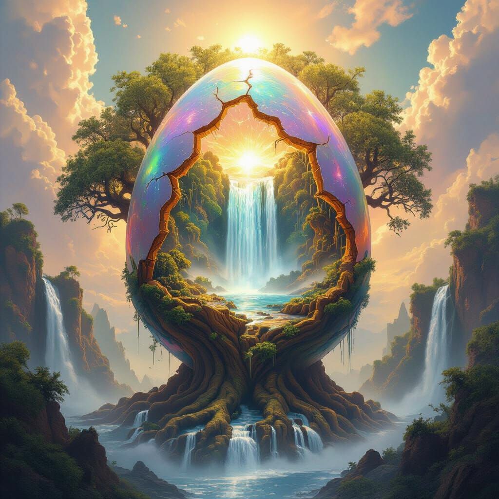Glowing Egg Reveals Waterfall Inside Tree of Life