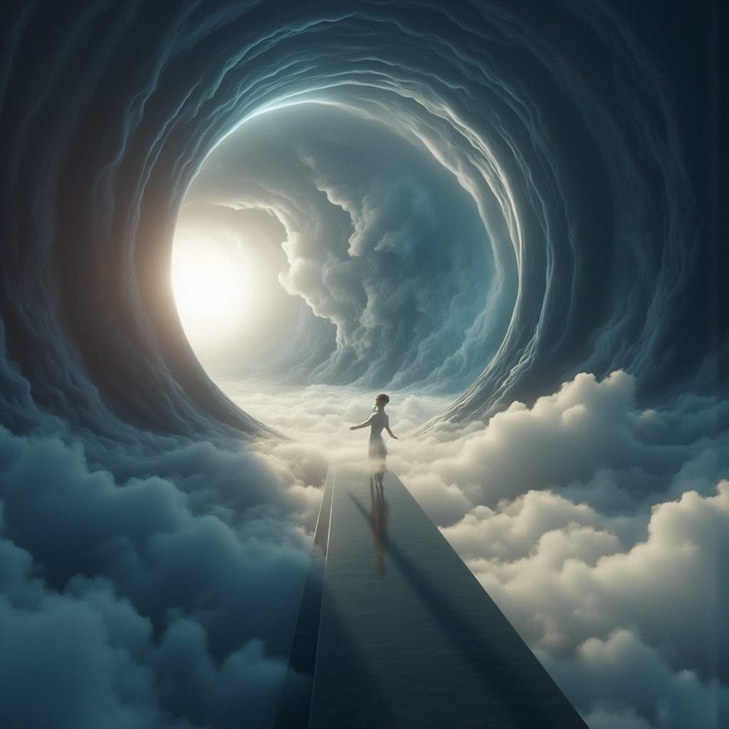 Solitary Heart in Misty Landscape with Rainbow