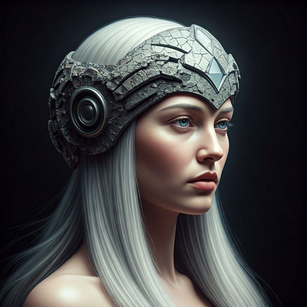 Woman with Mirrored Headpiece in Surreal Art Deco Style