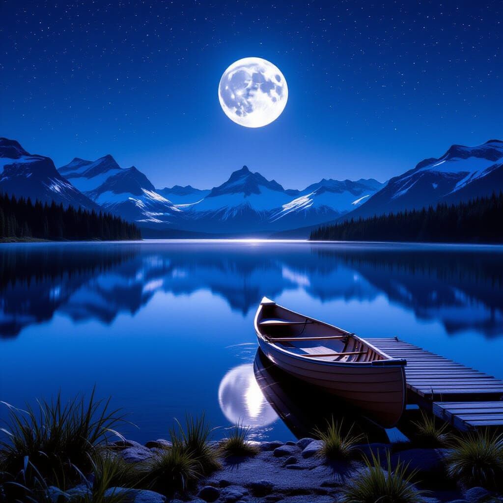 Serene Mountain Lake Under Moonlight: Ultra-Realistic Night ...