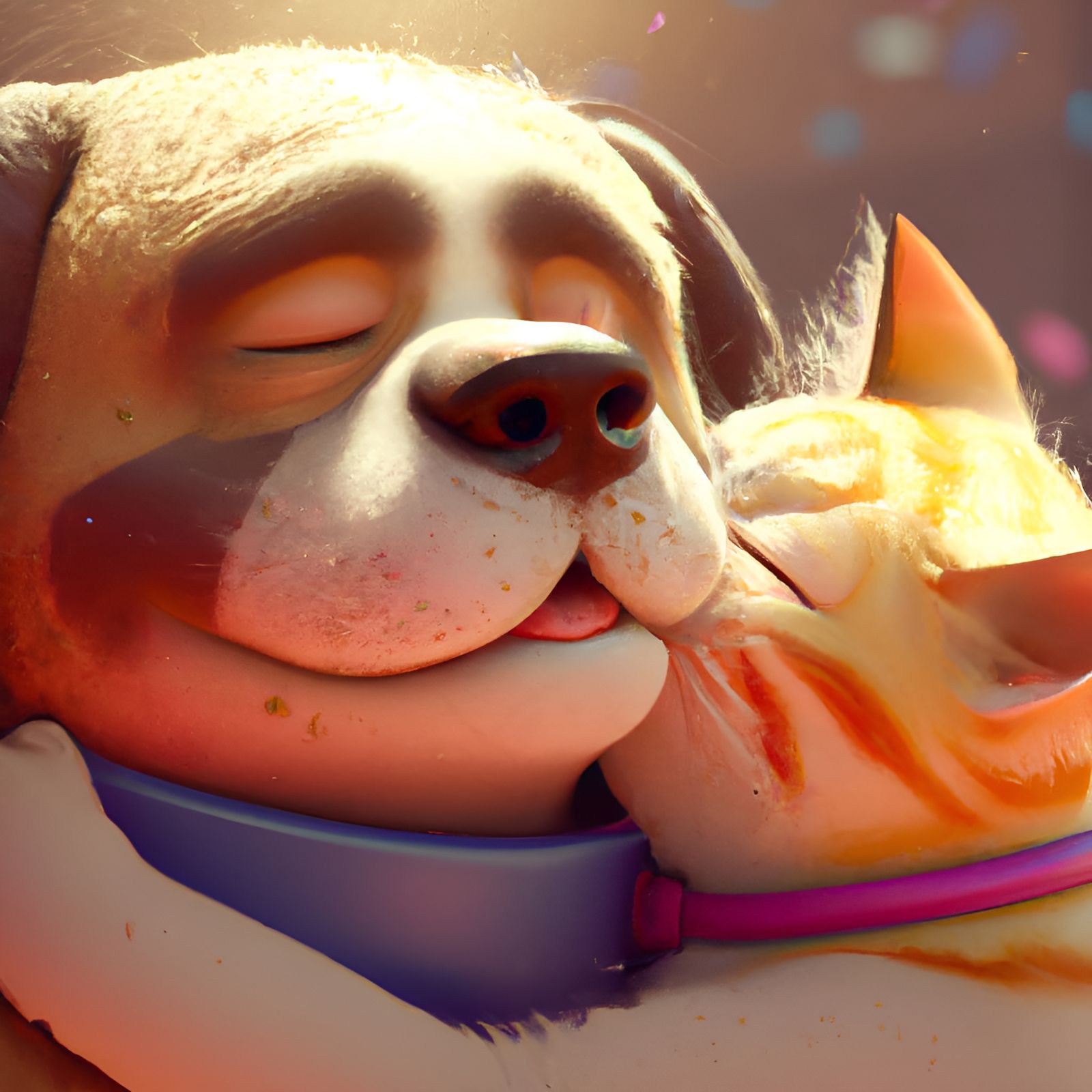 Adorable Cat and Dog Hug in 3D Digital Art