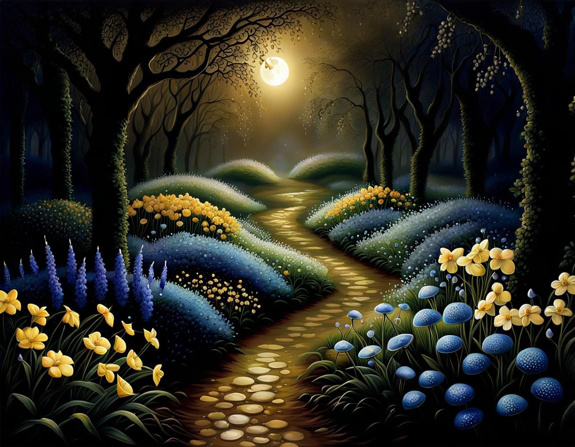 MOONLIGHT a garden path