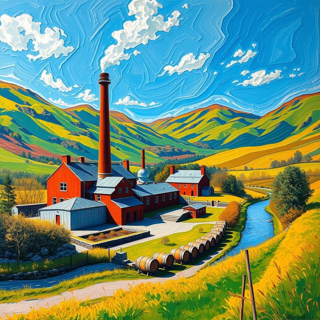 Whisky Distillery in Serene Scottish Valley