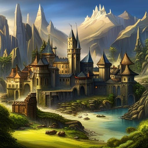 Detailed Fantasy Castles in Sharp Digital Art Style