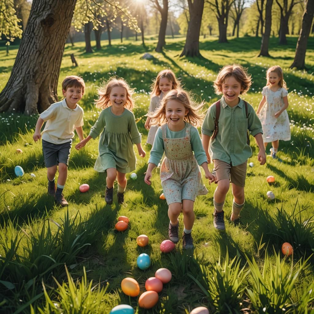 Children's Easter Egg Hunt in Lush Meadow