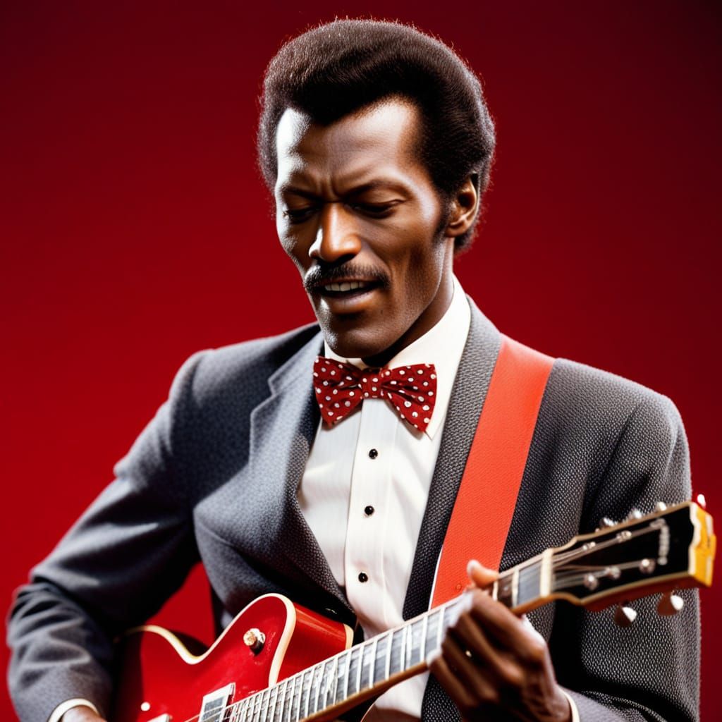 Young Chuck Berry Performs with Electric Guitar in a 1950s S...