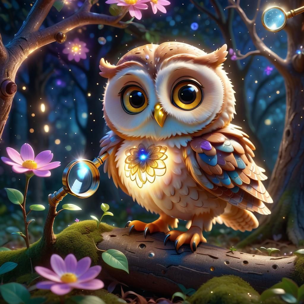 Pixar Owl Inspects Glowing Flower