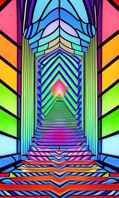 Endless zigzag stairs - Glass Painting line Art