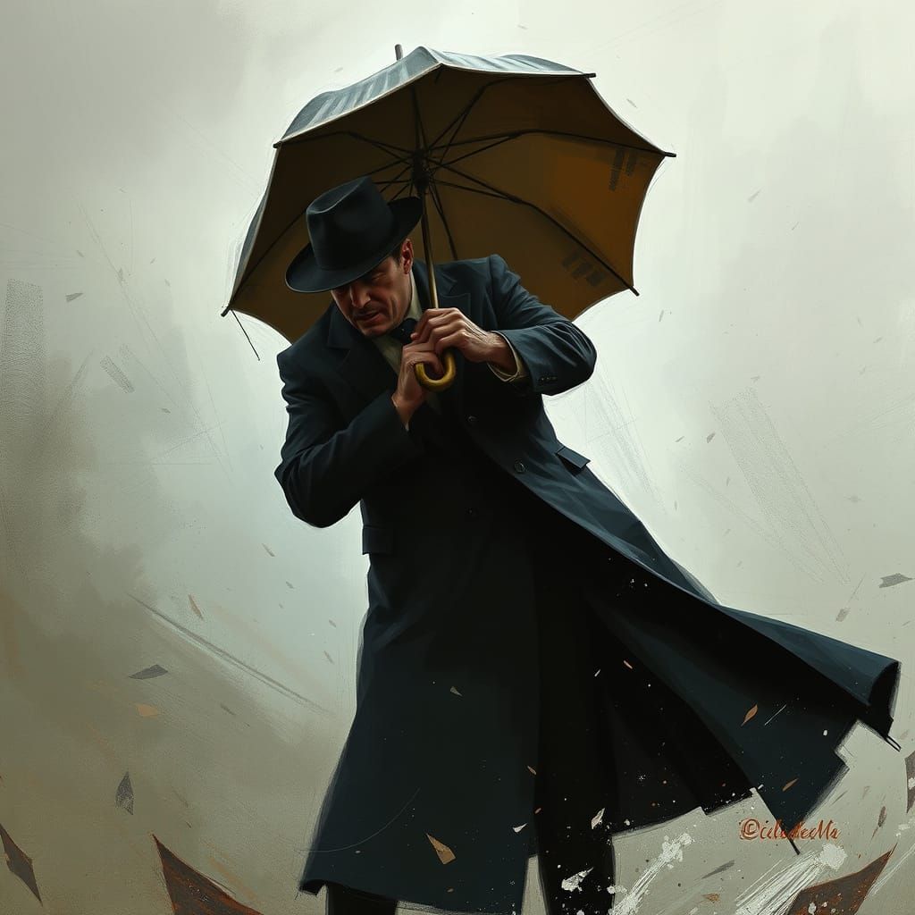 Man Versus Wind: Digital Painting in Cyberpunk Style