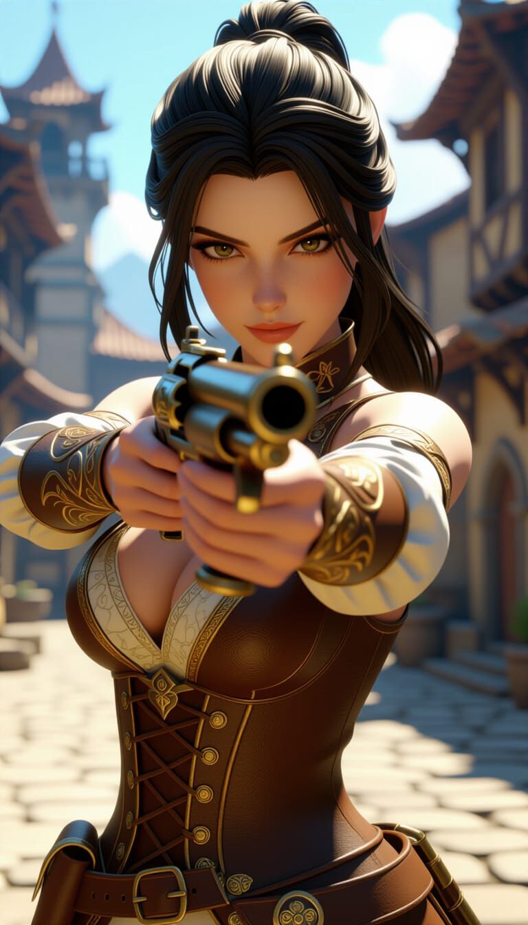 Fantasy Archer Aims Antique Musket in Medieval Setting