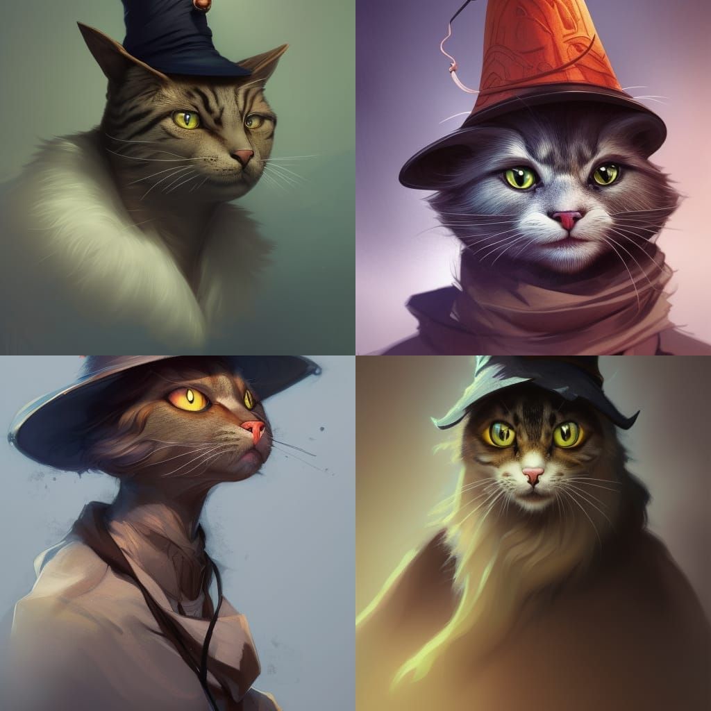 Anthropomorphic Cat Wizard Portrait in Digital Art Style