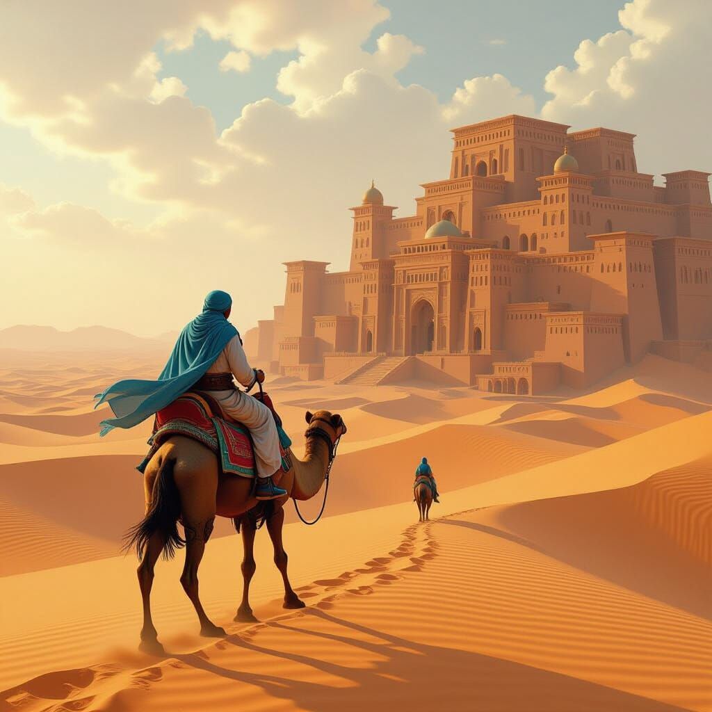 Sand Dune Warrior Approaching Desert City