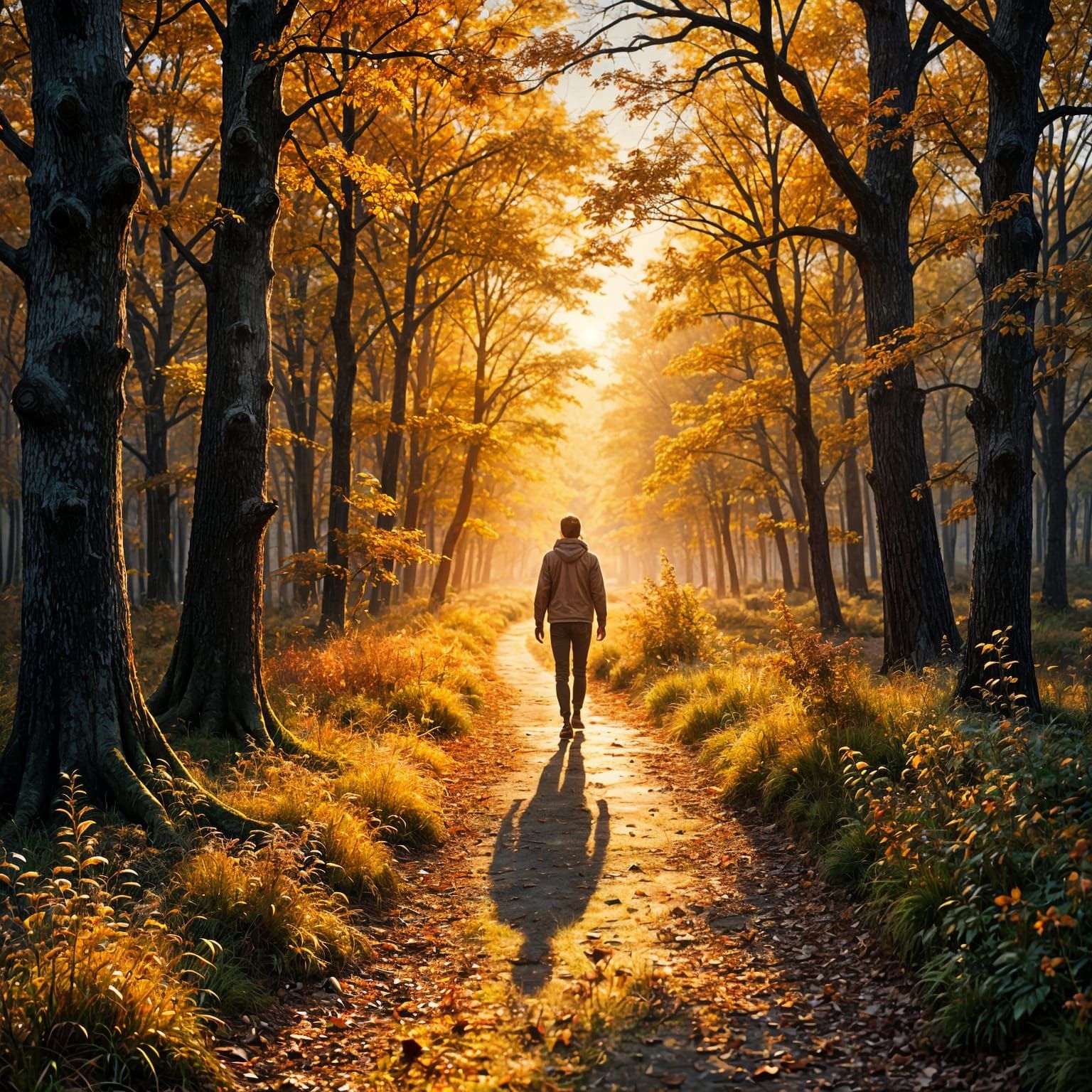 Golden Hour Autumn Landscape Double Exposure Painting