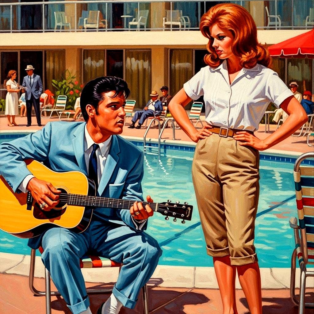Elvis Serenades Ann-Margret: Retro Oil Painting