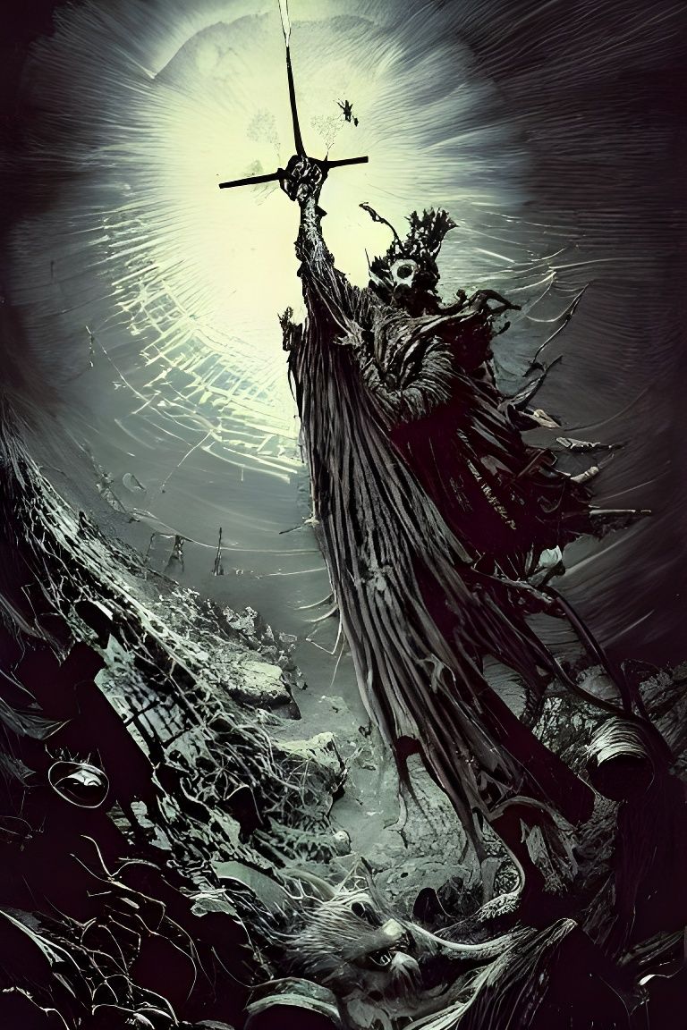 The Unholy Divine: Detailed Horror Art Illustration