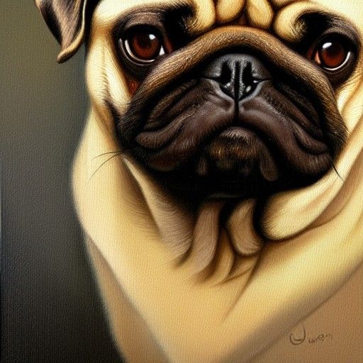 Pug Portrait in Oil Painting Style