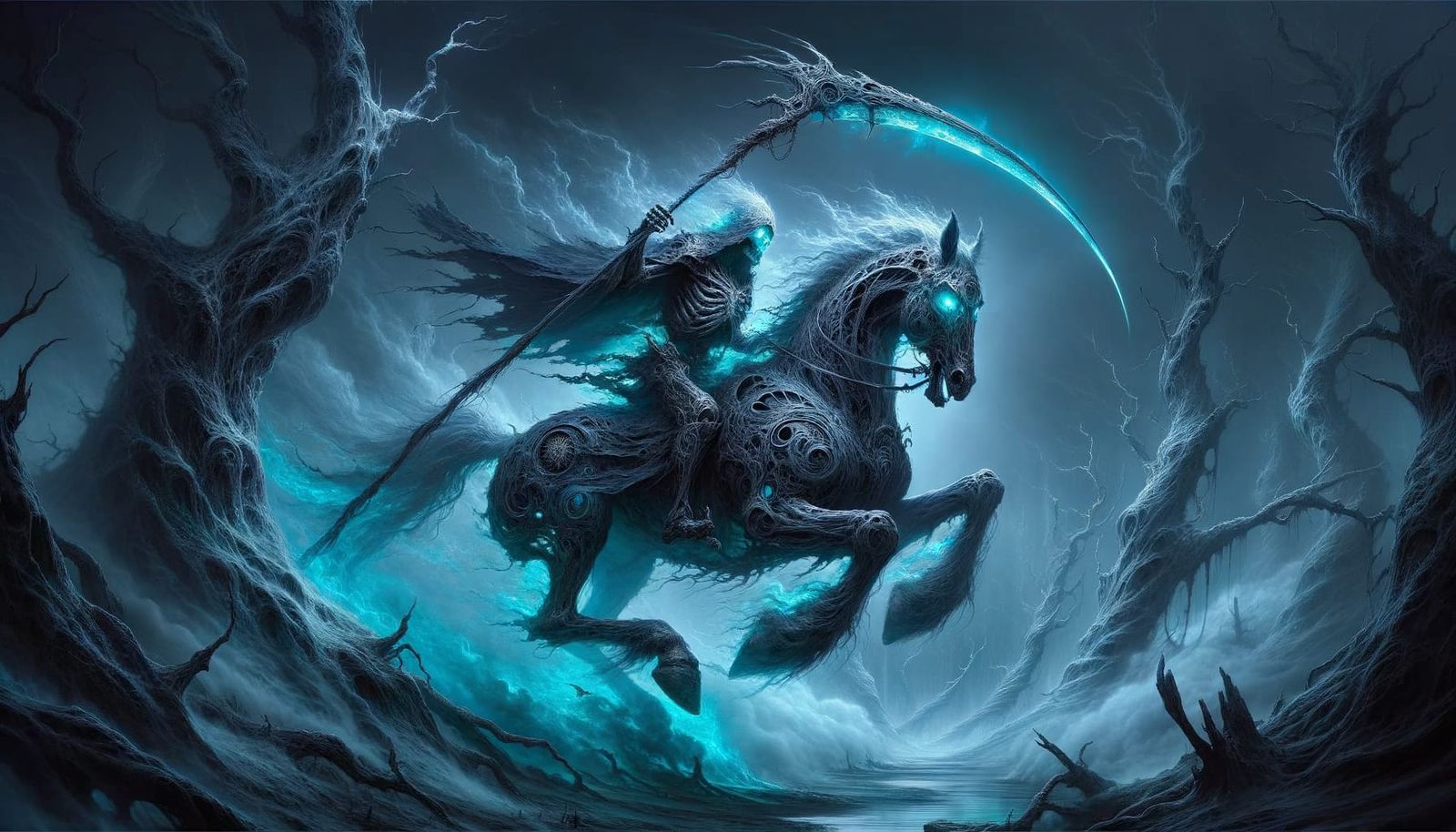 Spectral Steed and Rider in Misty Forest