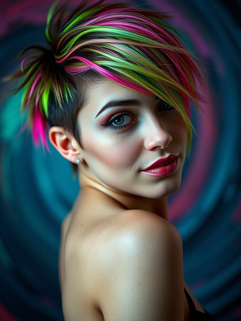 Glamorous Woman with Neon Hair