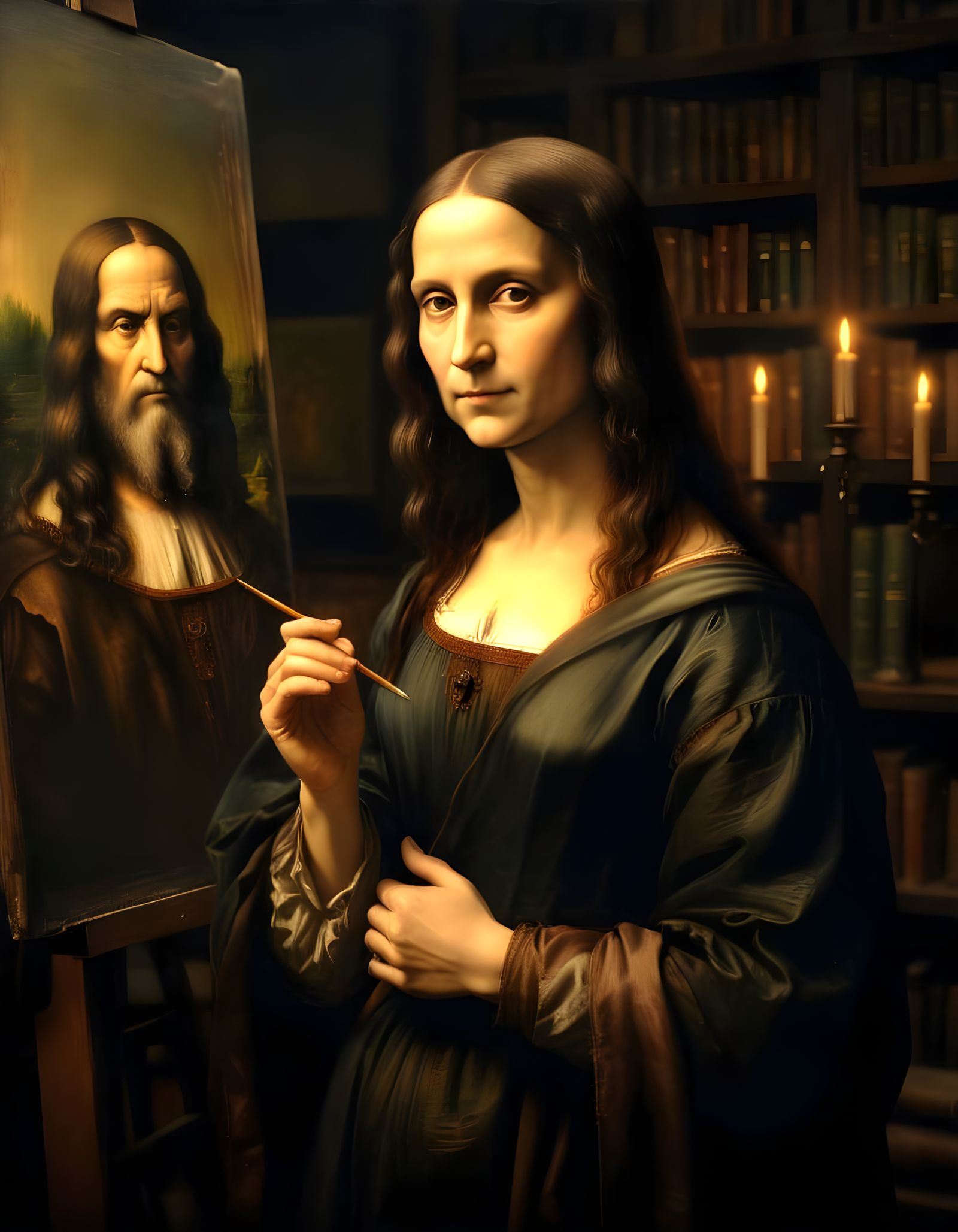 Mona Lisa Paints Leonardo da Vinci Portrait