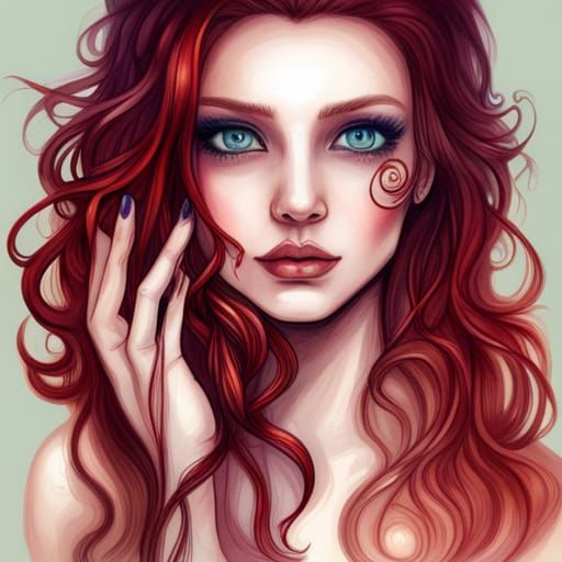 Ethereal Girl with Red Hair, Fantasy Illustration
