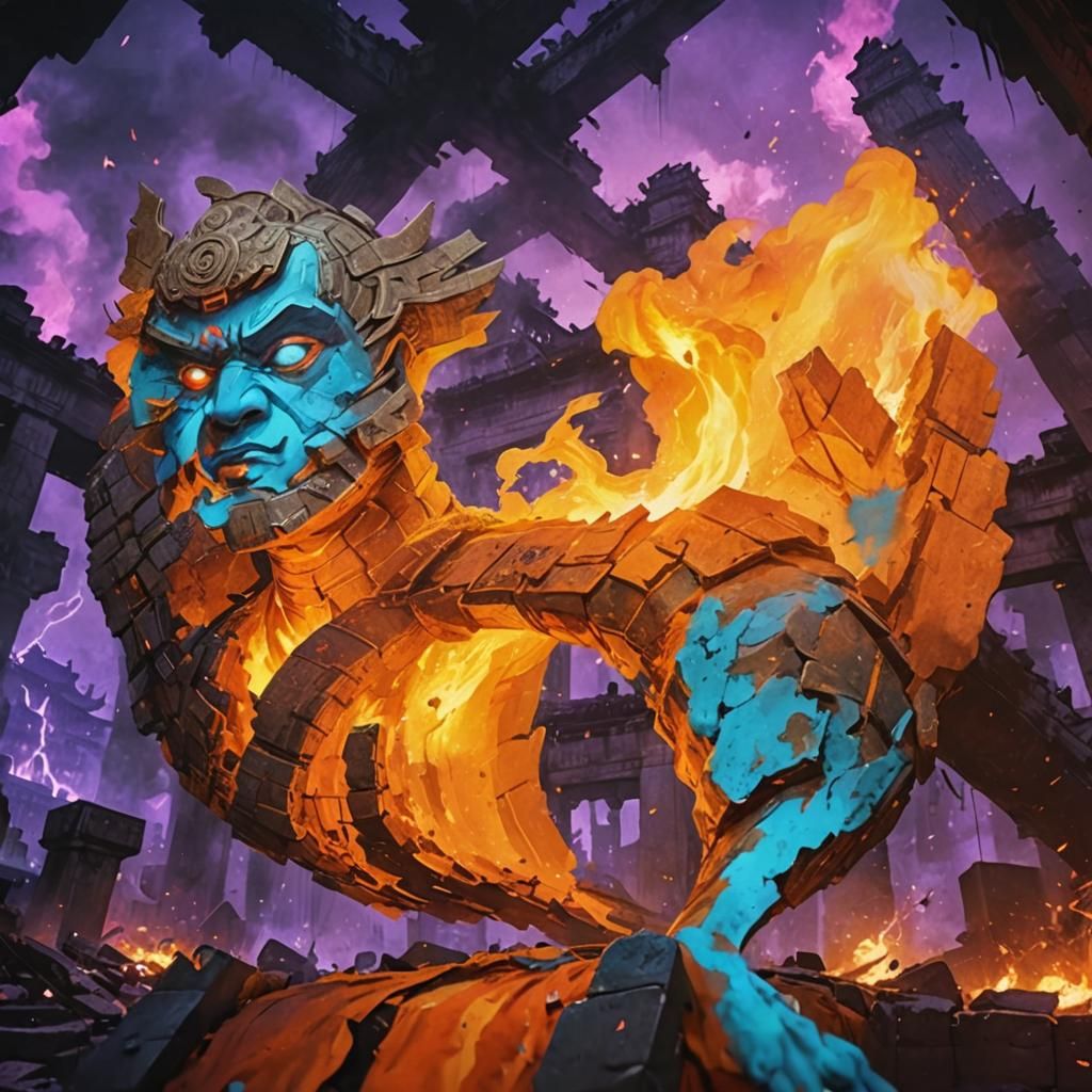 Dystopian Shaolin Temple Ruins in Digital Painting Style