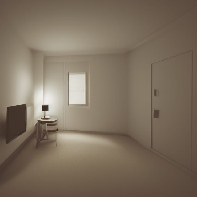 Empty Dystopian Hotel Room Interior