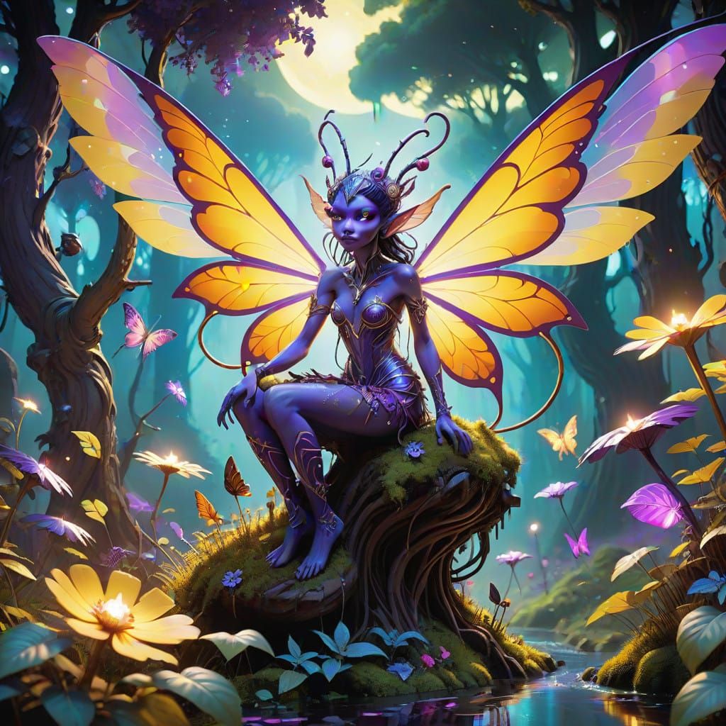 Goblins and Fairies Ride Iridescent Alien Bugs in Vibrant Ot...