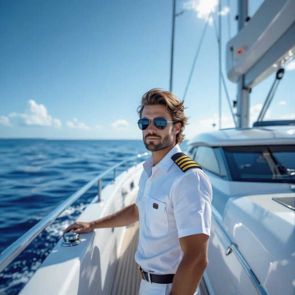 Young Captain on Realistic Mega Yacht