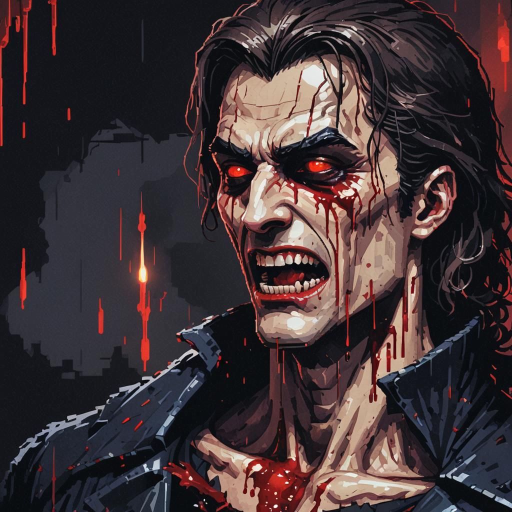Pixel Art Vampire Bite: Cinematic 8-bit Horror