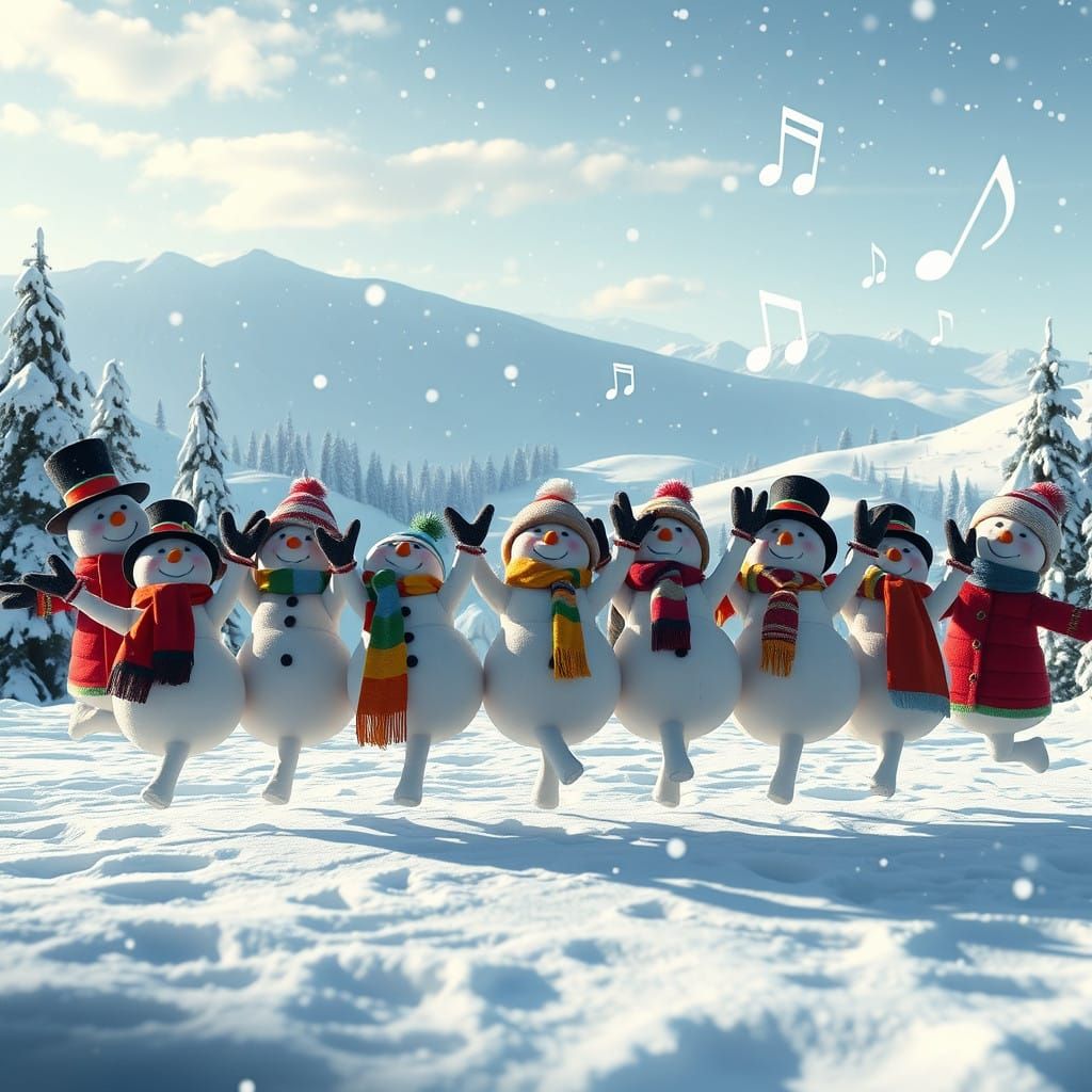 Joyful Snowmen and Snowwomen Dance in Winter Wonderland