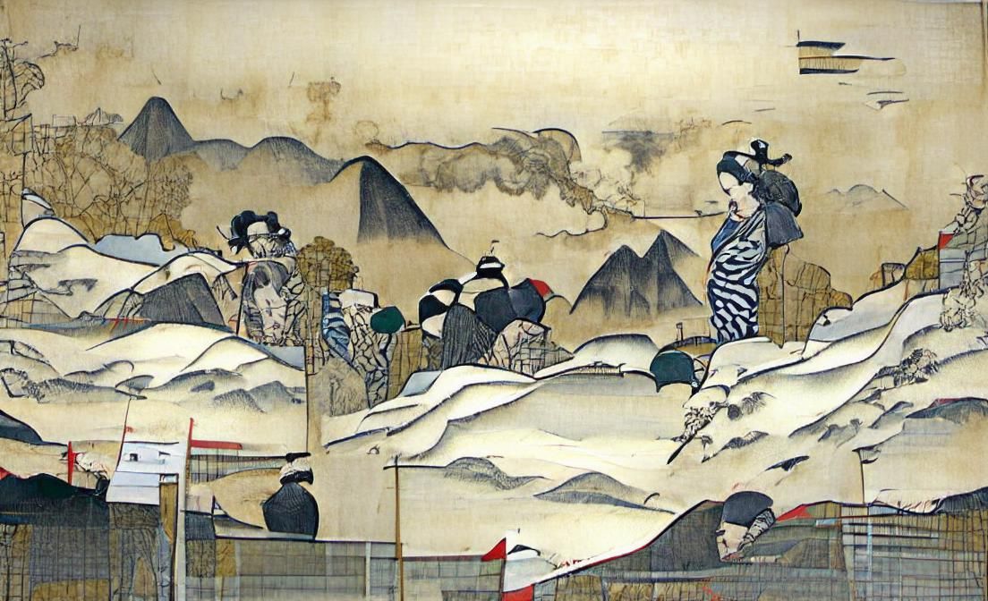 Winter Mountains in Ukiyo-e Style