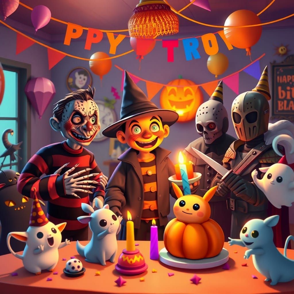 Horror Icons Celebrate a Spooky Birthday Party