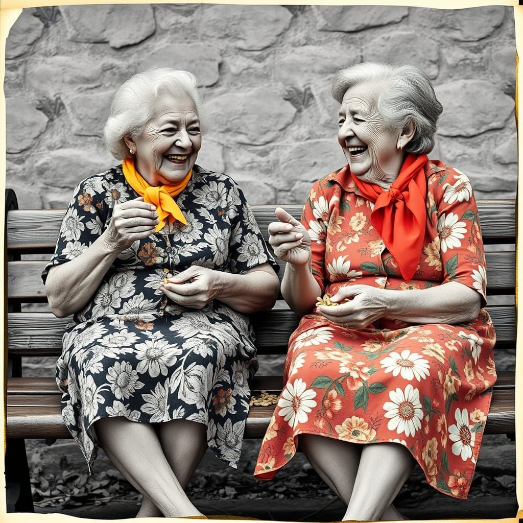 Elderly Women Laughing: Vintage Black and White Photo