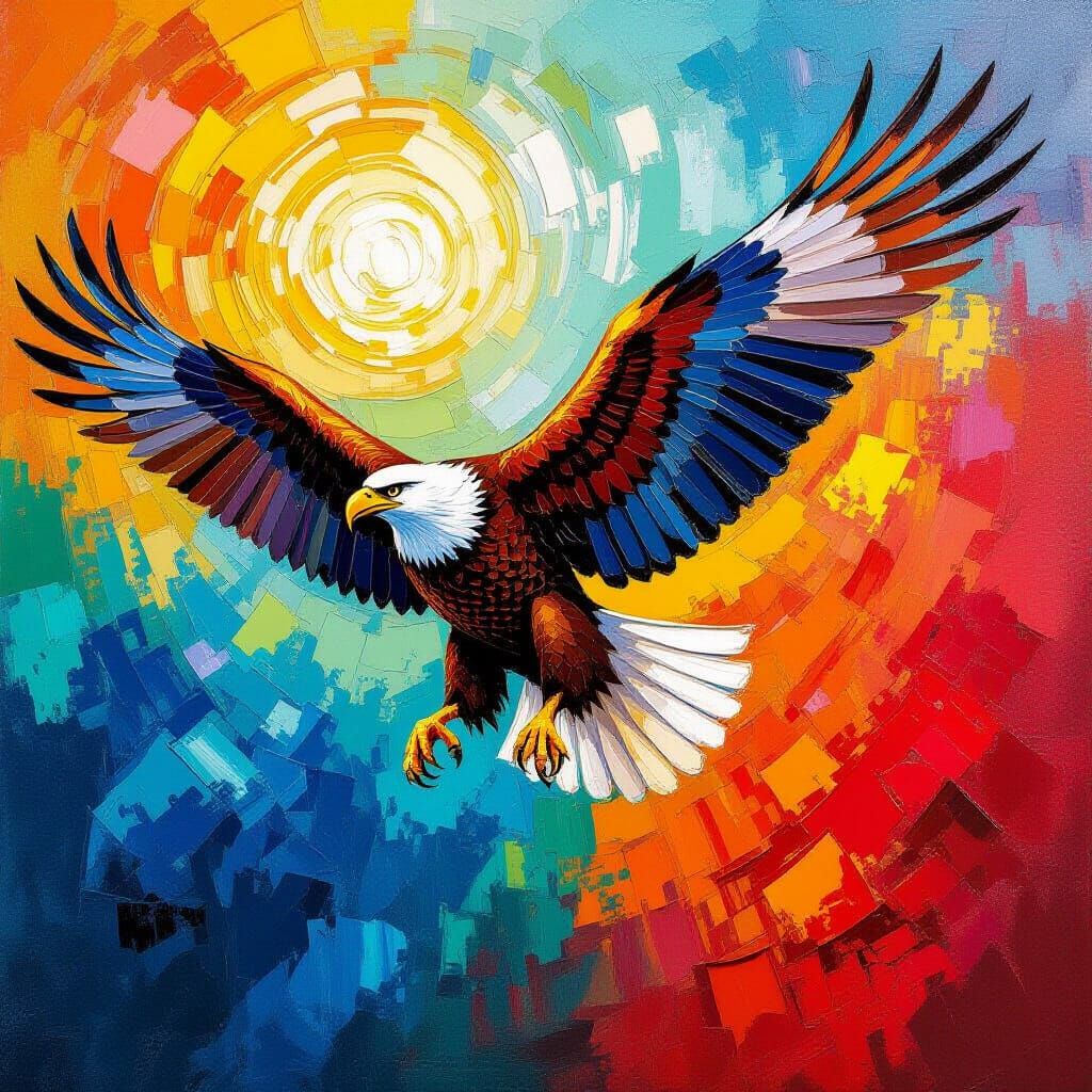 Eagle Taking Off in Neo-Impressionist Style