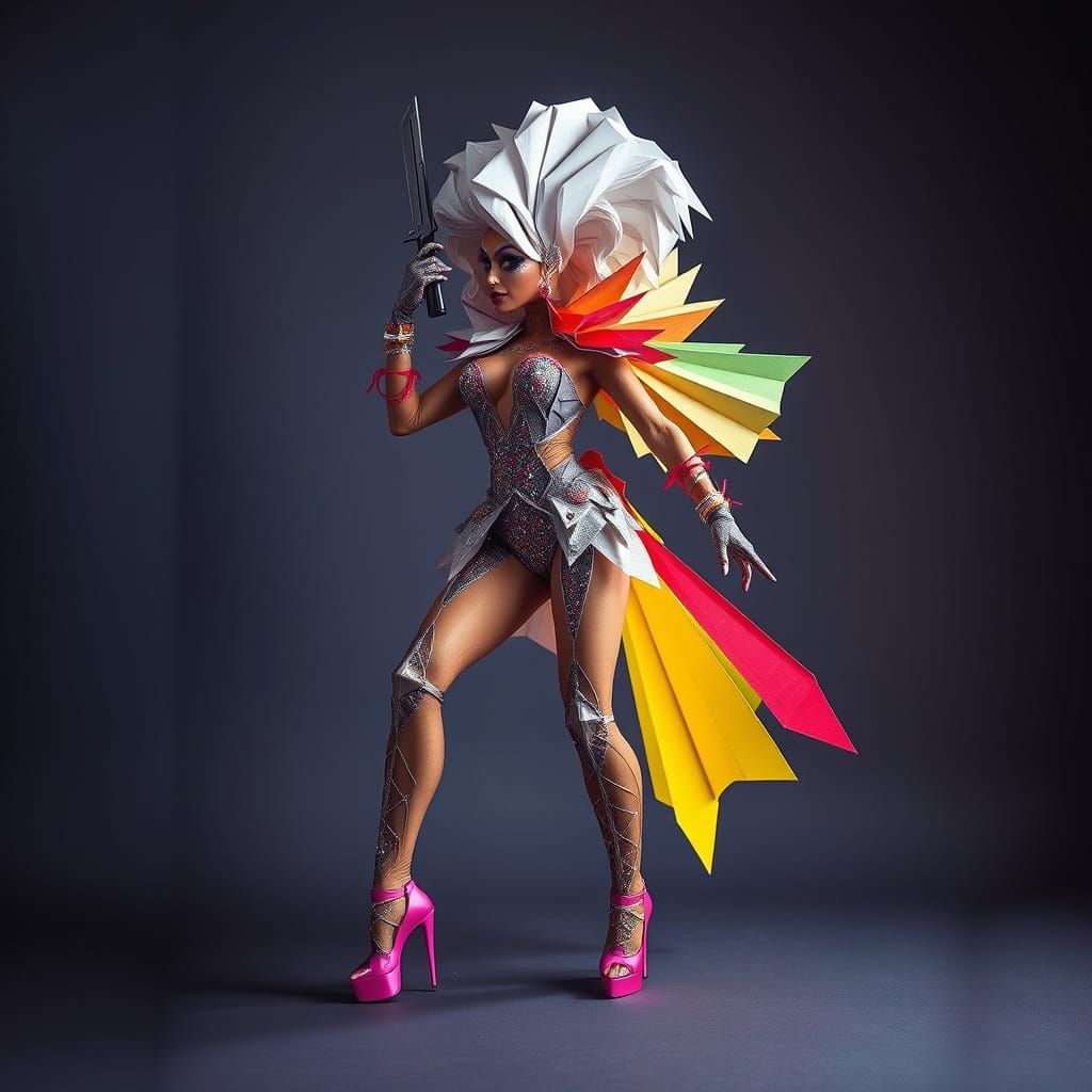 Origami Drag Queen Vigilante in Papercraft Style