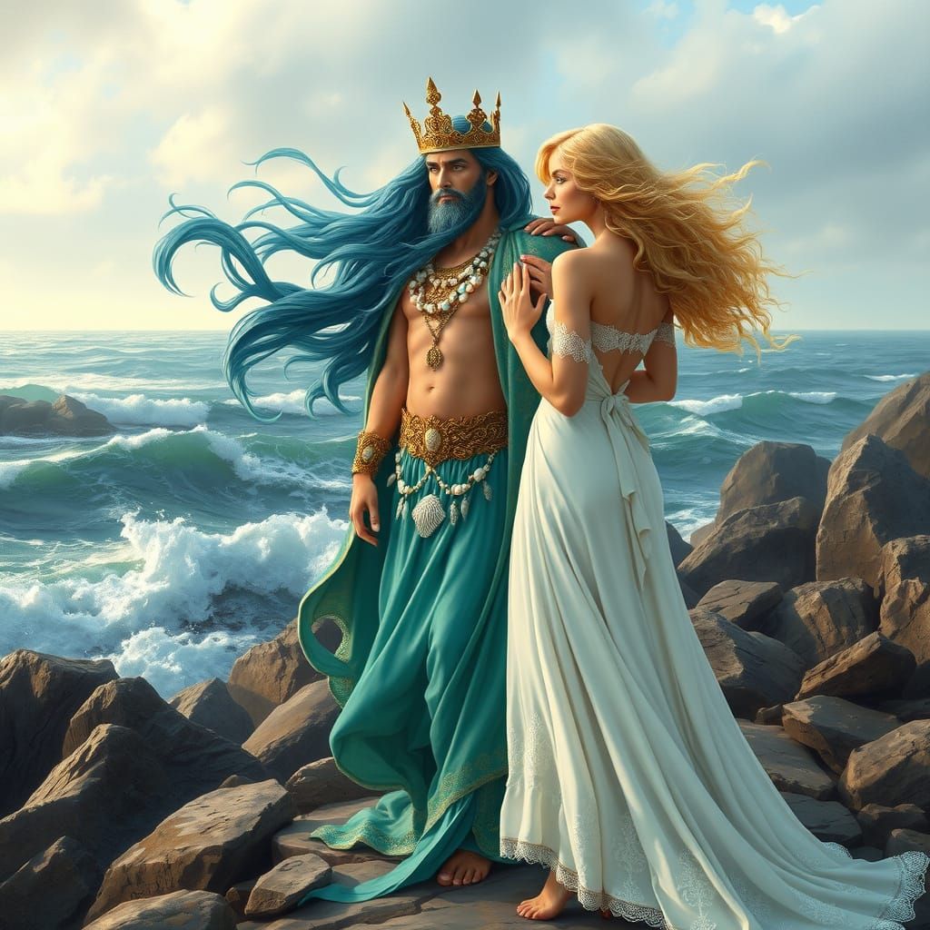 Sea King and Blonde Woman: Renaissance Art Nouveau