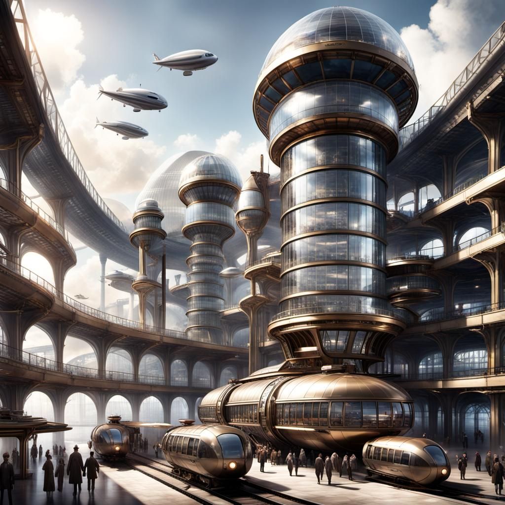 Steampunk Transport Hub with Airship Access