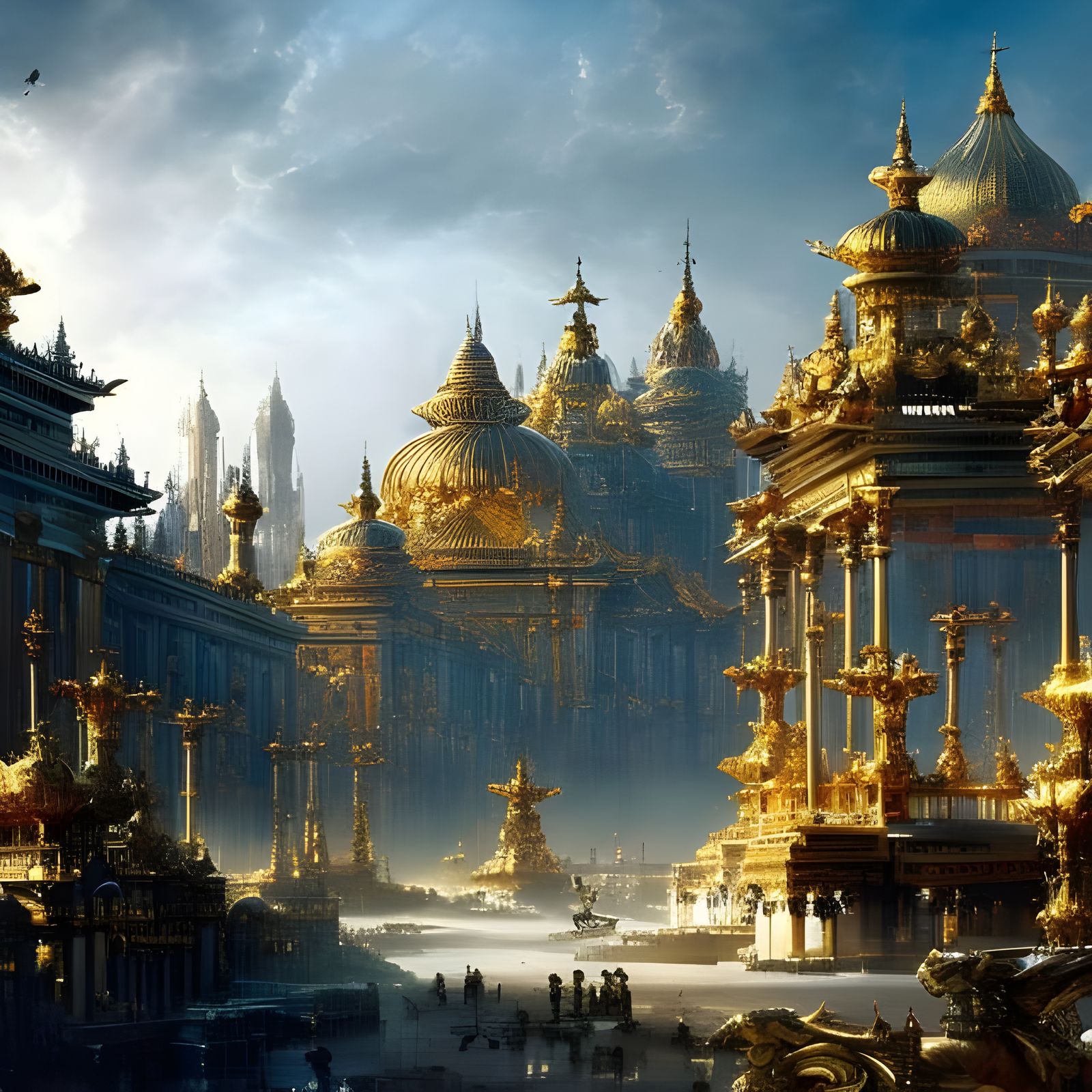 Futuristic Robot Battle in Baroque Style