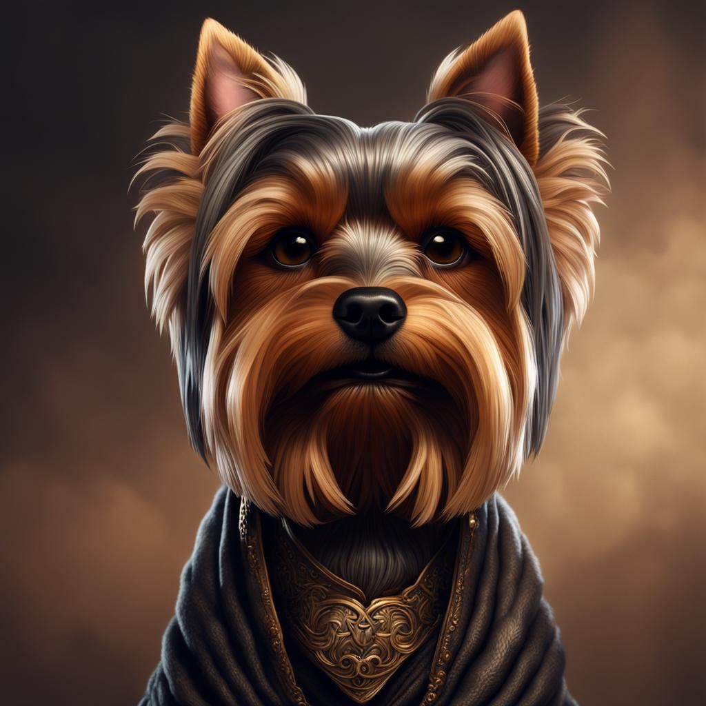 Yorkie Terrier with Beard: Detailed Matte Painting