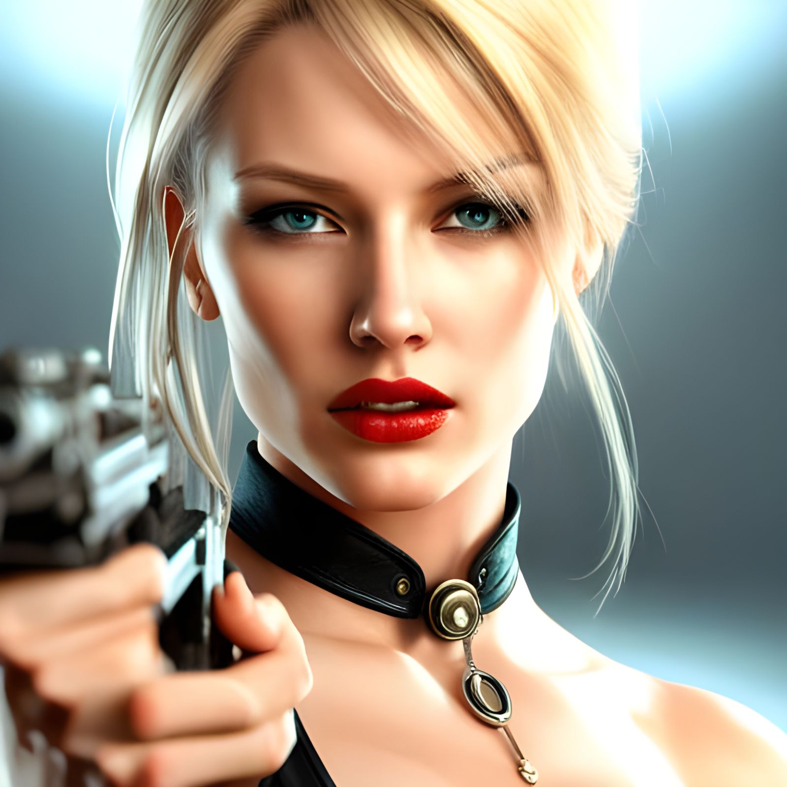 3D Woman with Gun: Hyperrealistic Digital Art