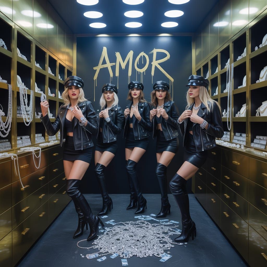 Daring Jewel Heist in Progress: Leather-Clad Thieves