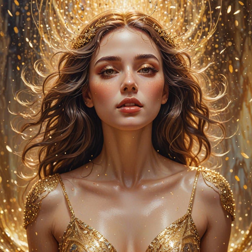 Surreal Figure Rising in Gold Dust: Oil Painting