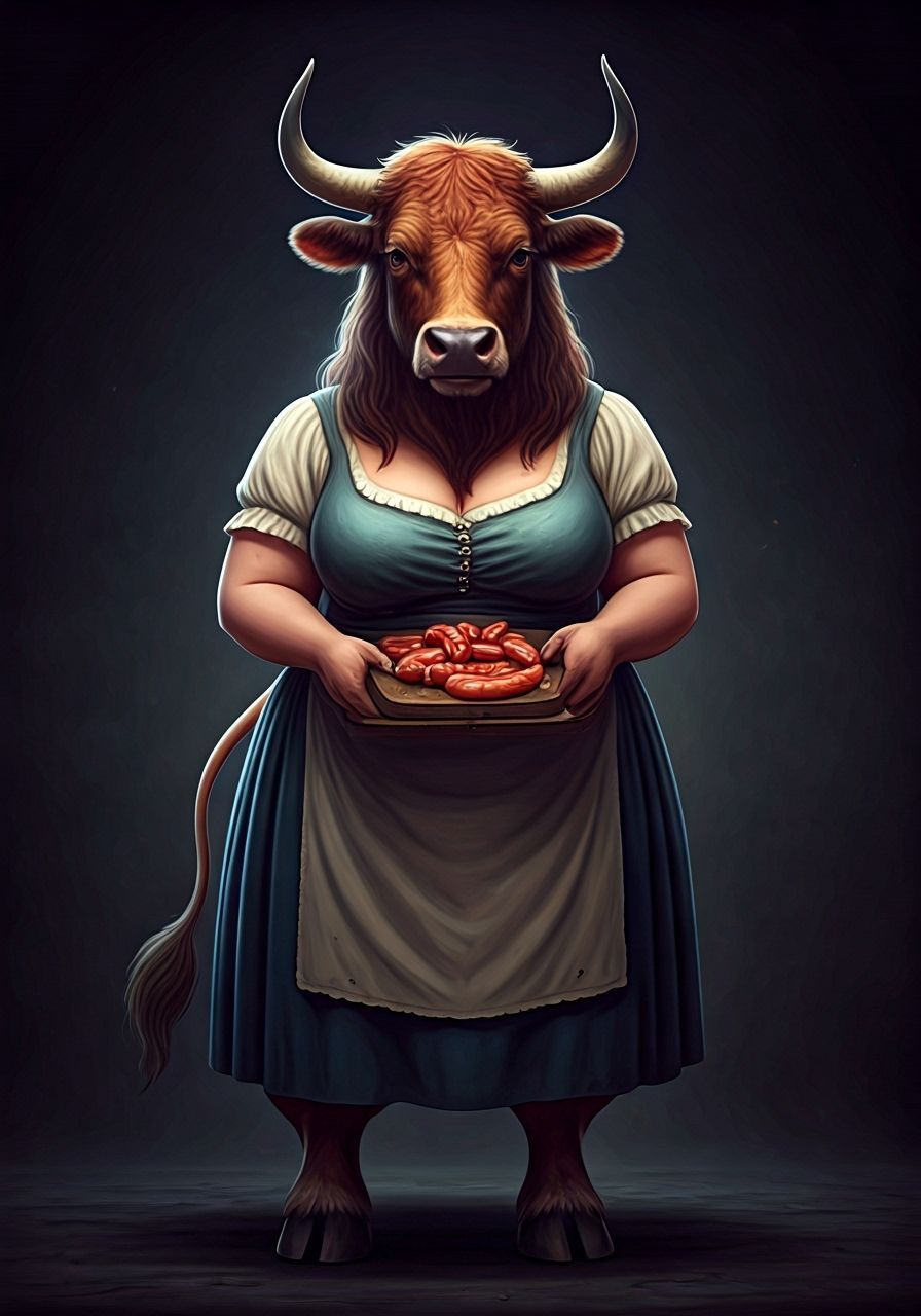 Female Minotaur with Cow Head in Dark Fantasy Art