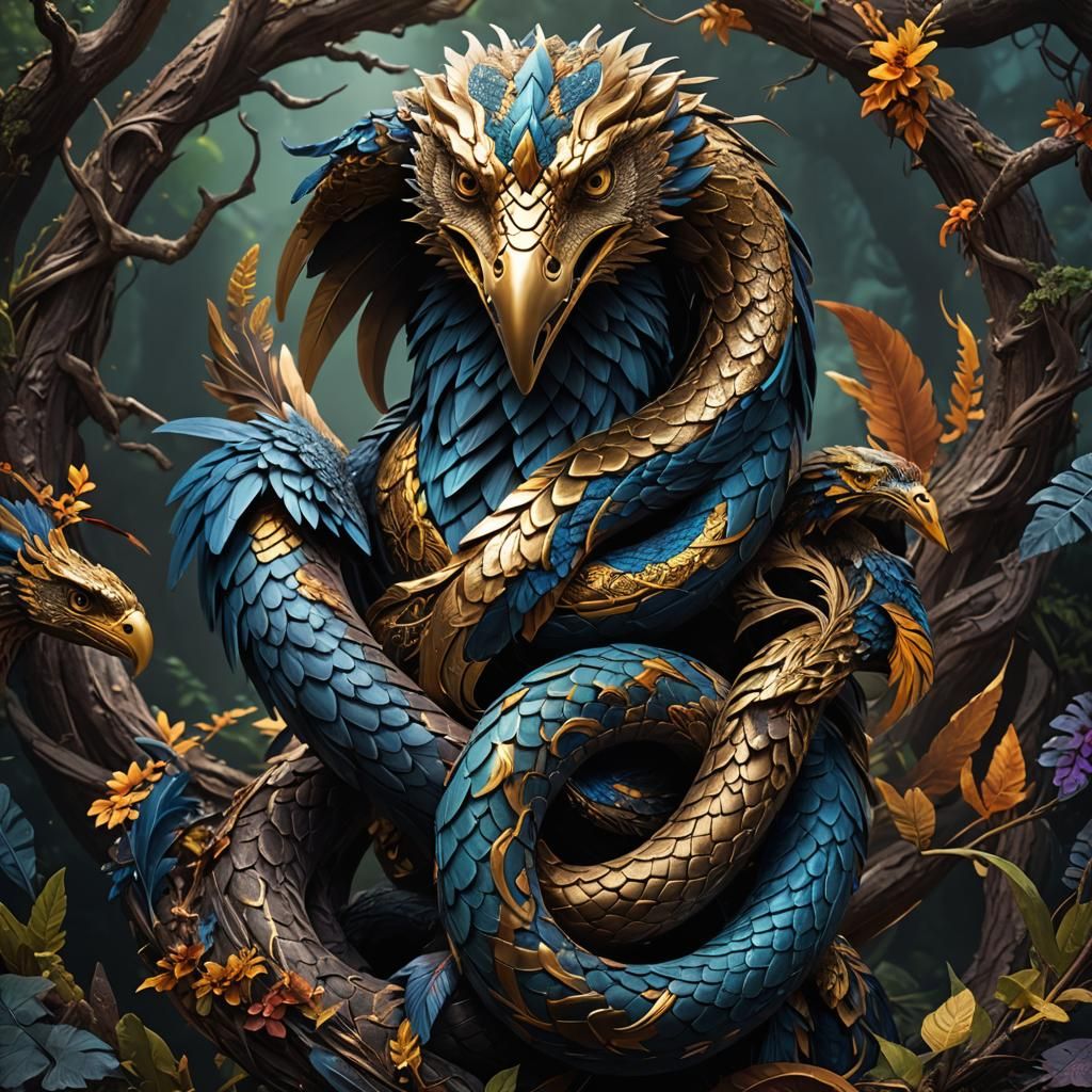 Spectacular Snake-Eagle Hybrid in Detailed Digital Painting