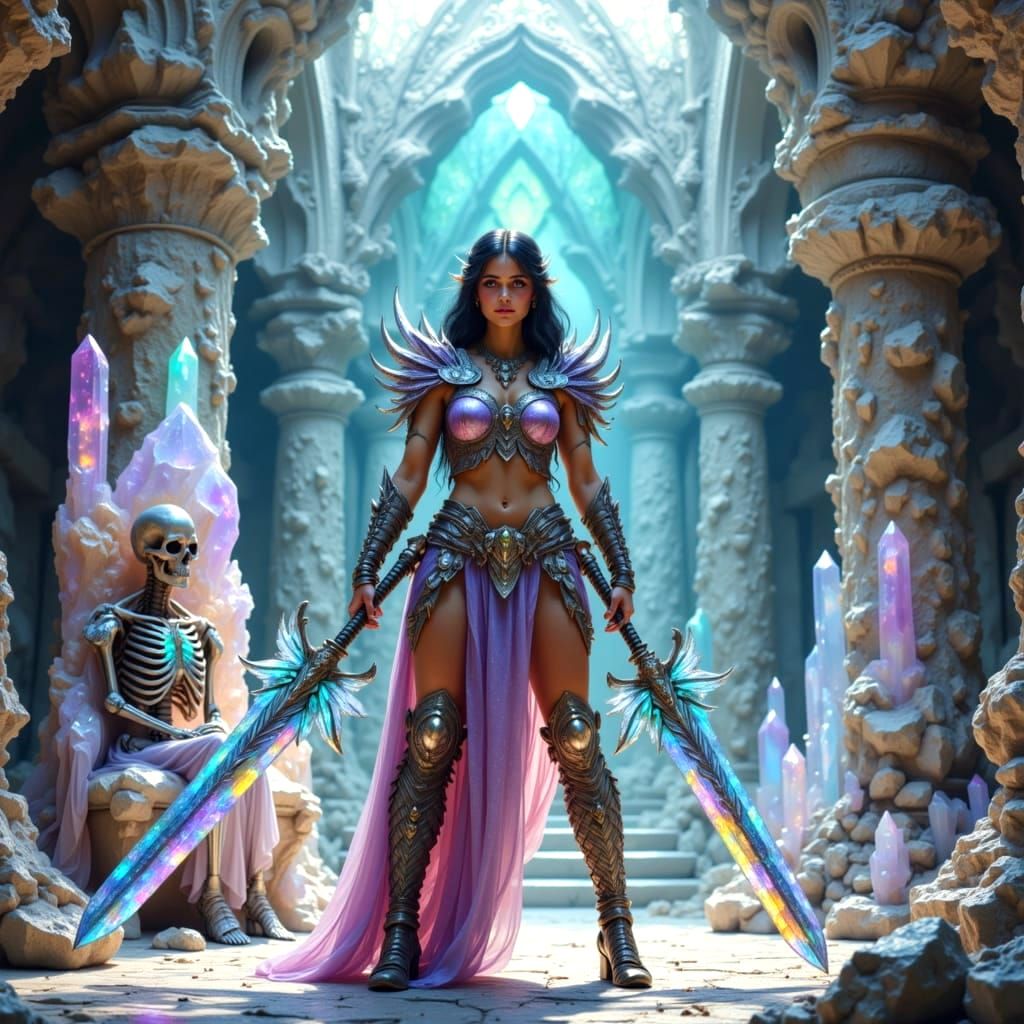 Muscular Warrior in Crystal Temple with Crystal Sword