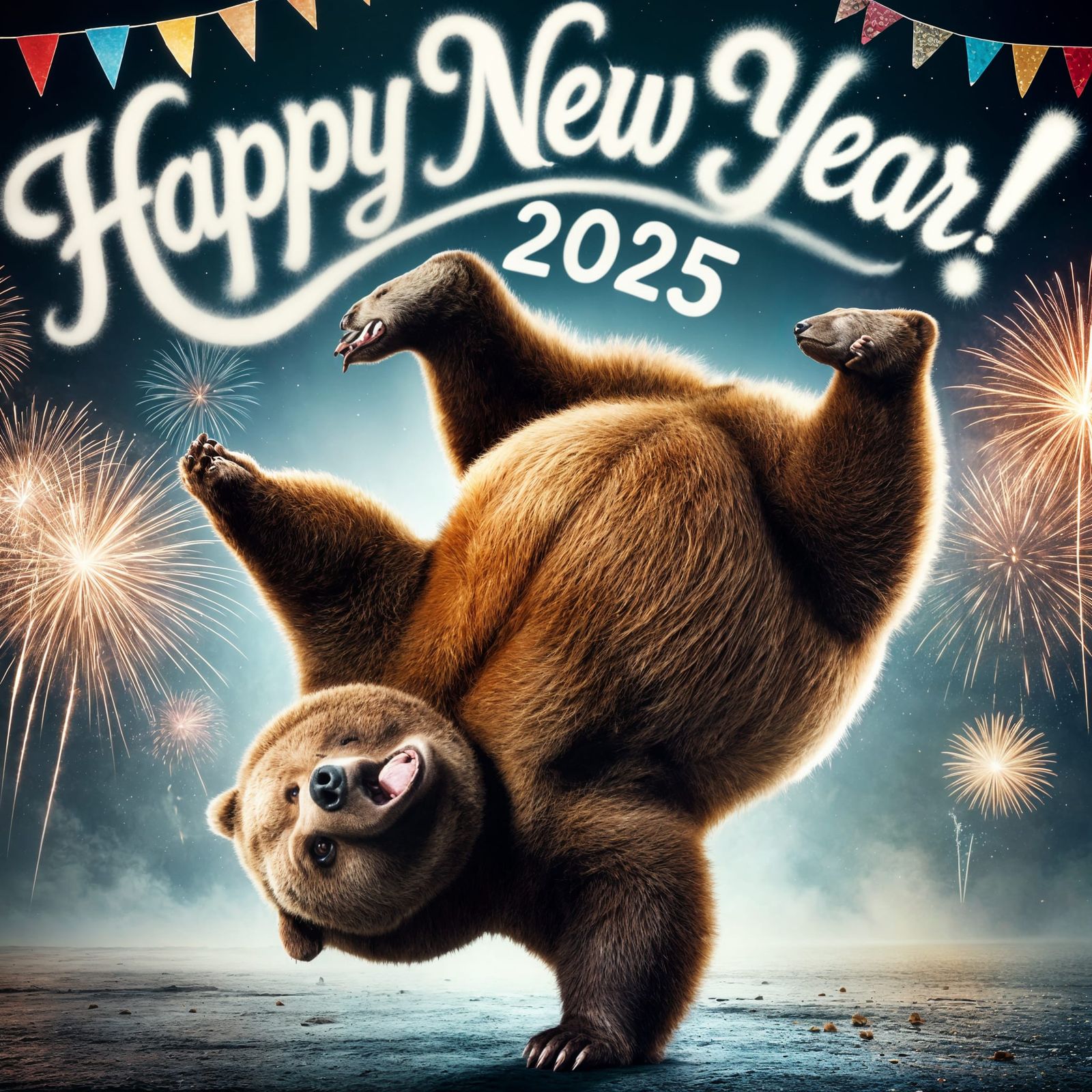 Exuberant Grizzly Bear in Exaggerated Handstand Pose Wishes....