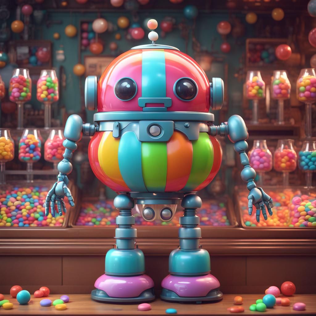 Candy Robot in Candy Shop, Pixar Style